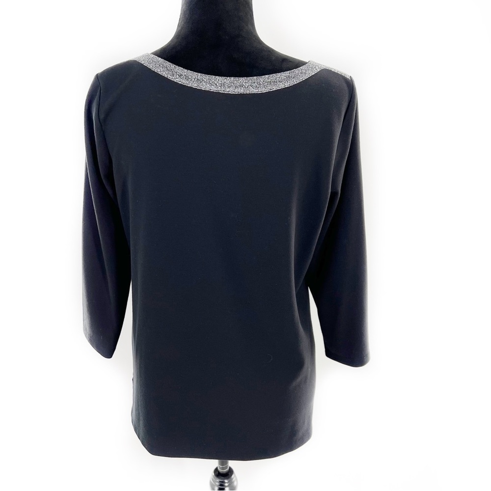 Lands' End Black Silver Metallic Dressy Tunic Top Blouse Size Medium (10-12) - Picture 5 of 13